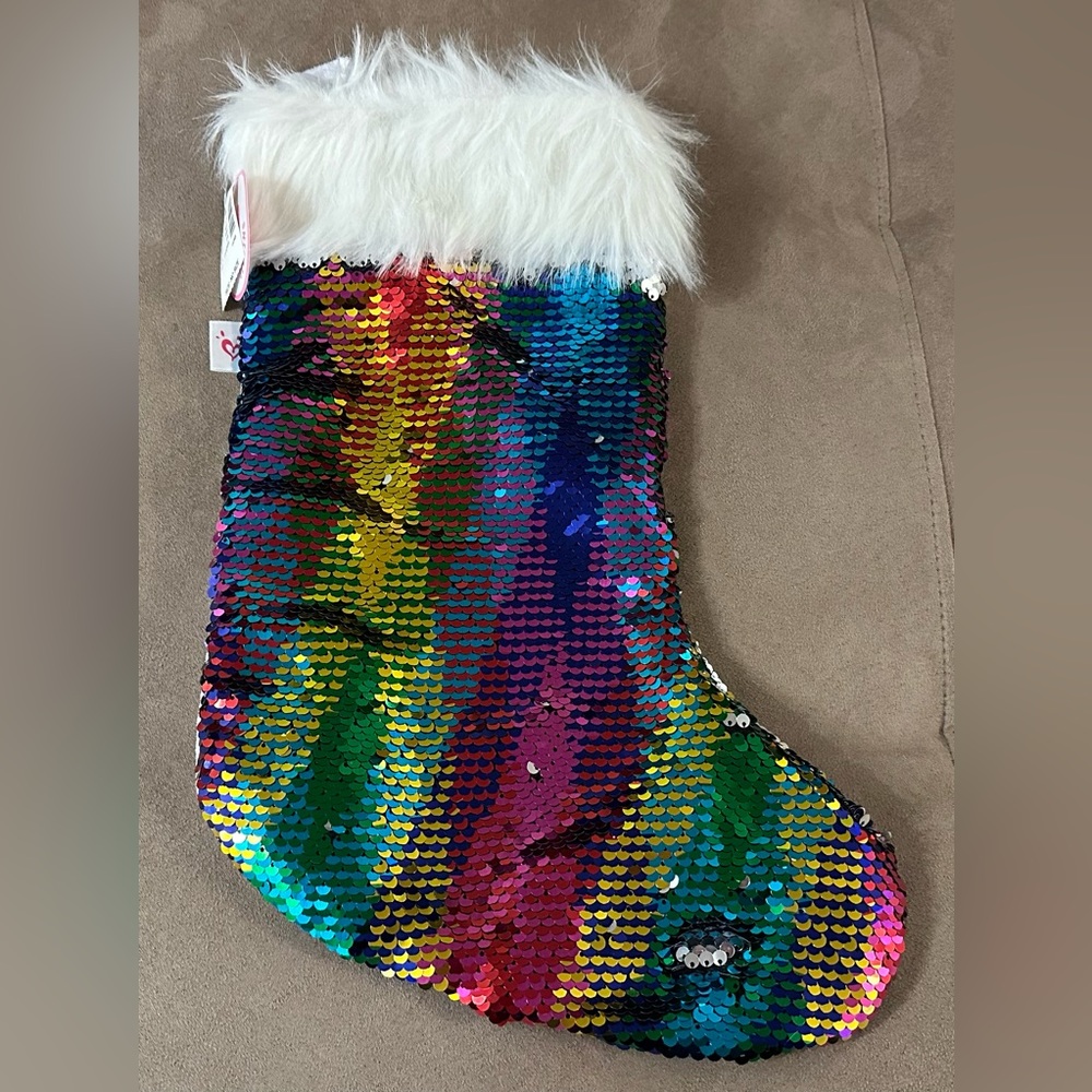 Justice Christmas Holiday Rainbow Flip Sequins Stocking Decoration Home Decor